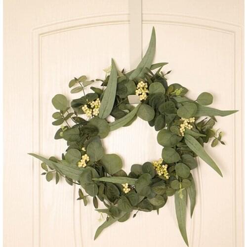 Artificial Eucalyptus Wreath with Willow Leaves Berries Spring Summer Greenery Wreath for Front Door Wall Window Decor