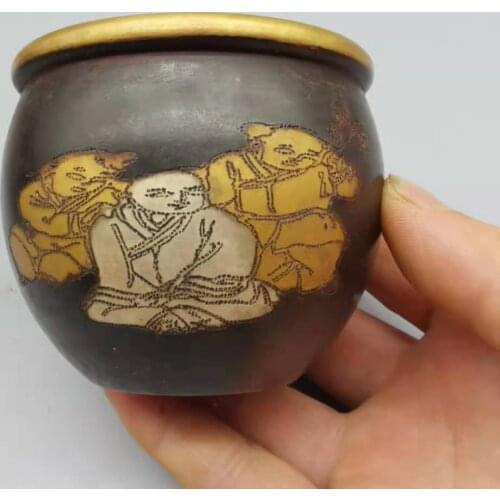 Red copper, Baby play picture small jar with Fu character, Exquisite home decoration