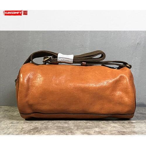 Men Crossbody Bag Leather Retro Small Chest Bag Shoulder Bag 2021 Fashion Original Cylinder Genuine Leather