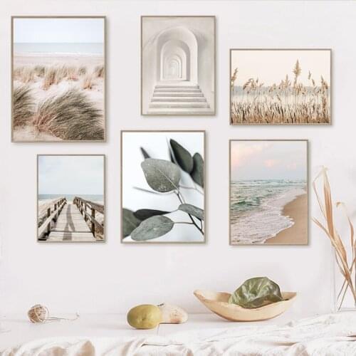 Gallery Wall Art Pictures Pastel Coastal Photo Posters Neutral Minimalist Beach Canvas Painting Beige Pampas Prints Home Decor