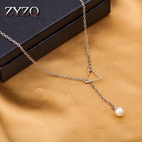 ZYZQ Simple Daily Wear Accessories Necklaces For Women Fashion Geometric Triangle With Simulated Pearl Tassel Necklaces Hot Sale