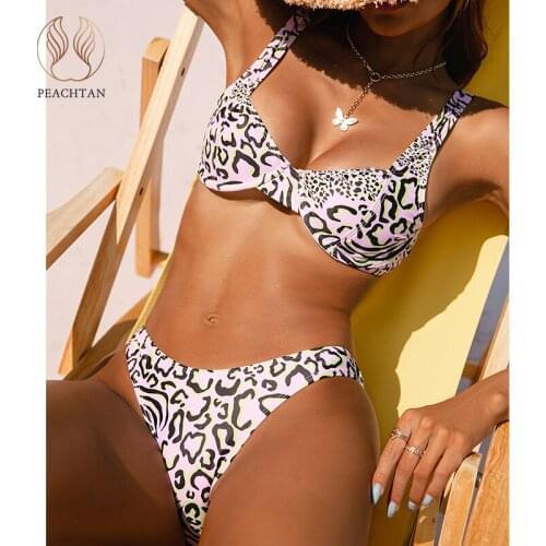 Peachtan Print 2 pieces set Push up swimsuit women Low waist swimwear female Sexy bikini 2021 bathing suit beach wear new summer