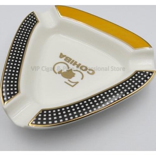 COHIBA 50th Anniversary Cigar Ashtray Protable Ceramic 3 Cigar Ash Tray Tobacco Cigarette Ashtray Holder Smoking Tool W/Gift Box