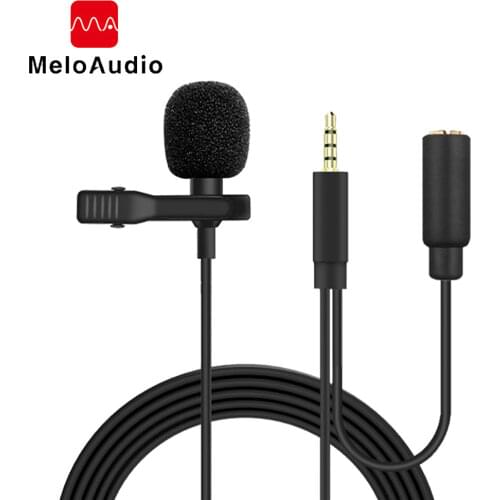 Lavalier Lapel Microphone 2in1 with Earphone Jack Professional Clip-On with Omnidirectional Condenser Mic and Monitoring Input