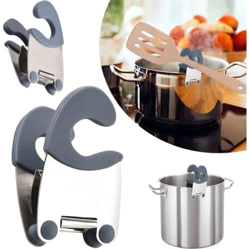 Portable Kitchen Functional Stainless Steel Convenient Pot Side Clips Anti-scalding Portable Spatula Spoon Holder Kitchen Gadget