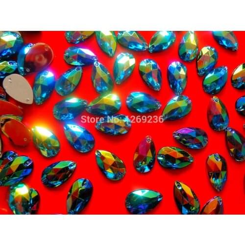 Sew on drop shape Acryl Crystals Blue AB colour Rhinestones Accessories For Hand Sewing Stones 150pcs 11*18mm