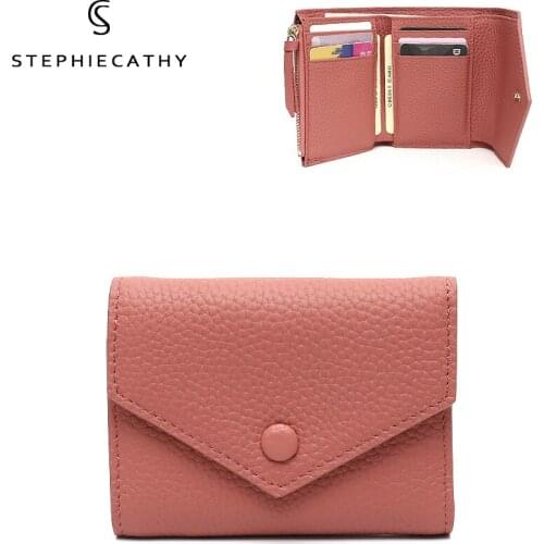 SC Genuine Leather Women Card Holders Ladies Cute Coin Zip Short Wallets Multi Card Slot Money Bag Anti-Theft Functional Purses