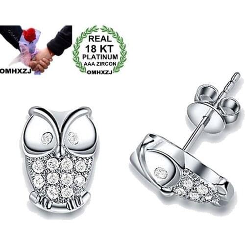 OMHXZJ Wholesale European Fashion Woman Girl Party Wedding Gift Owl White AAA Zircon 18KT White Gold Stud Earrings EA253