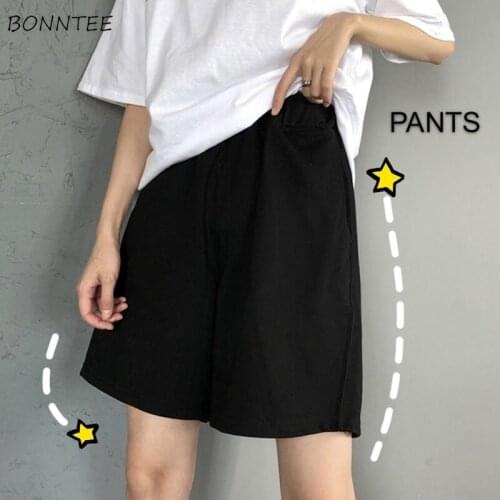 Shorts Women Solid Ulzzang Loose Chic Students Cool Girls BF Harajuku Casual Soft All-match Streetwear Elastic Waist Daily New