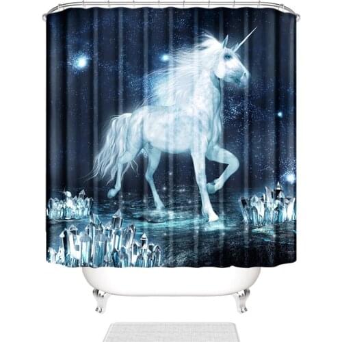 American Style Unicorn Moon Printed Shower Curtains Bath Products Bathroom Decor with Hooks Waterproof