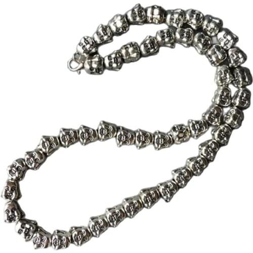 Tibetan Silver Double Face Buddha head Necklace Laughing Buddha chain men and women accessories