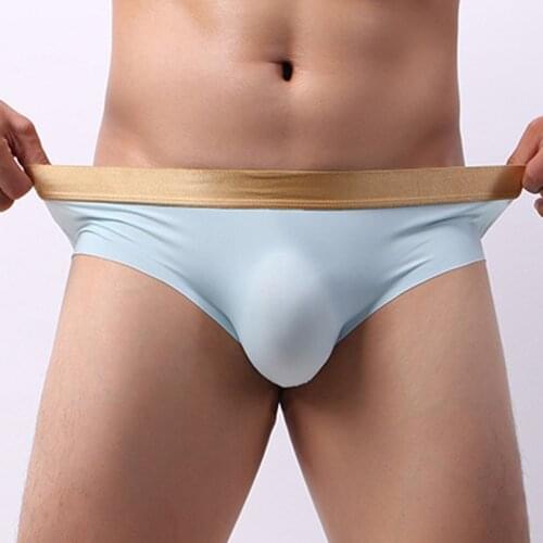 New Mens Sexyr Briefs Ice Silk U Convex Tight ElasticMiddle Seamless Solid Color Waisted Underwear