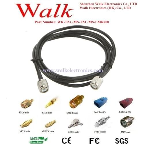 RF extension cable assembly: TNC male straight to TNC male straight with LMR200 cable