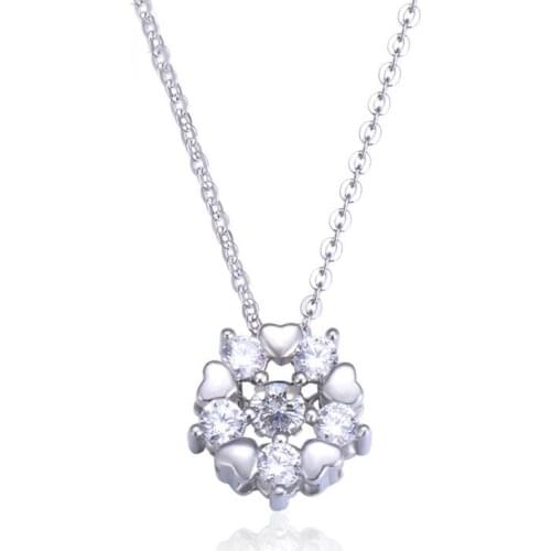 UFOORO S925 Sterling Silver White Zircon Accessories Silver Ornaments heart-shaped Moving Pendant Girls Clavicle Core Necklace