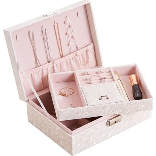 High Grade Elegant European-style Leather Jewelry Display 2 Layers Upscale Jewelry Casket with Lock Necklace Holder Gift Boxes