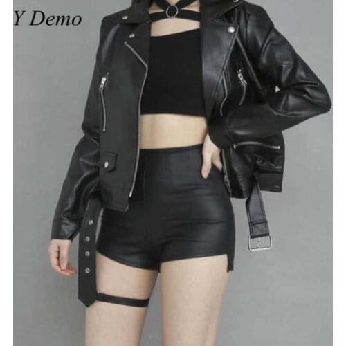 Streetwear Rock Casual Women Pu Leather Jacket Zipper Belt Soft Motor Biker Jackets