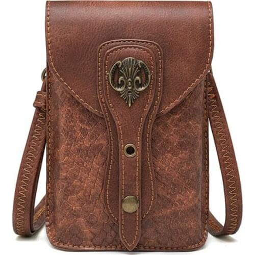 Punk Mini Womens Shoulder Messenger Bag Brown Mobile Phone Bag Small wallet Small Square Bag