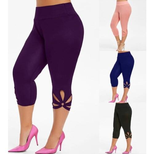 Elastic Waist Female Ladies Elastic Waist Slim Capri Pants for Jogging