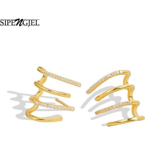 SIPENGJEL Fashion Cubic Zircon Ear Cuff Stud Earrings Gold Multi-layer Stud Earrings For Women Jewelry 2021