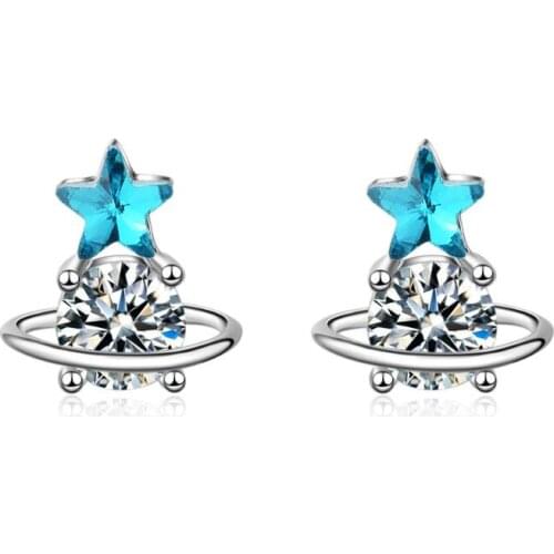 Blue Star Crystal Zircon Sun Stud Earrings For Women Trend Creative Party Gifts personality Jewelry SAE304