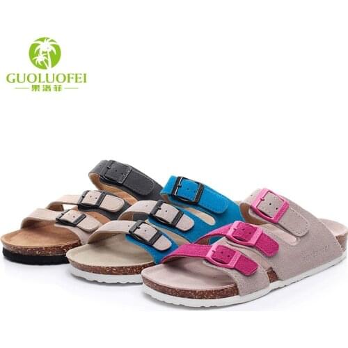 Womens Cowhide Cork Slippers 2021 Summer Wear Fashion All-match New Cow Velvet Beach Sandals