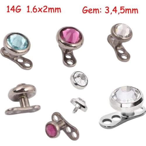 1 Piece 14Gx2mm Titanium Internally Threaded Dermal With Gem Top Kit Skinner Diver Head Body Implants Piercing Jewelry