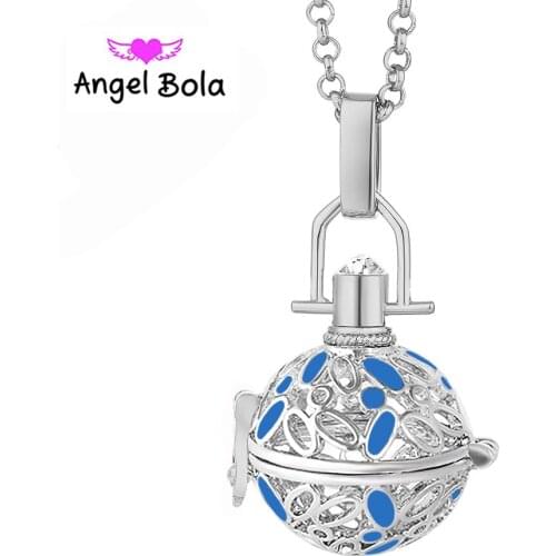 10Pcs/lot Perfume Essential Oil Diffuser Pendant Cage Necklace Women Jewelry Gift DIY Angel Bola 20.5mm Locket Necklace L115