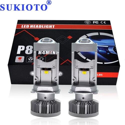 SUKIOTO 2PCS 50W 8000LM H4 LED Mini Projector Lens H4 High Low Beam Auto LED Headlight Bulbs 12V 24V 6000K H4 LED Conversion Kit