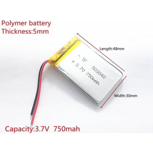 3.7V 750mAh battery 503048 Lithium Polymer Rechargeable Battery Li Po li ion For Mp3 DVD Camera GPS electronics