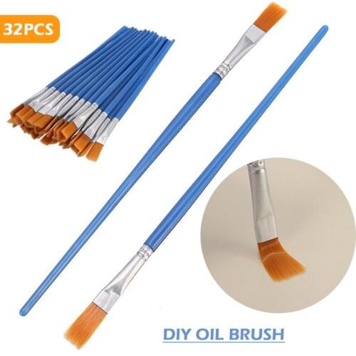 32pcs/set 17cm Nylon Hair Flat Paint Brushes Set Acrylic Oil Painting Watercolour Painting Artist Fine Art Supplies
