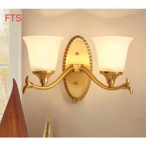 American copper wall light living room TV background wall lamp bedroom bedside lamp European aisle single head wall lamp