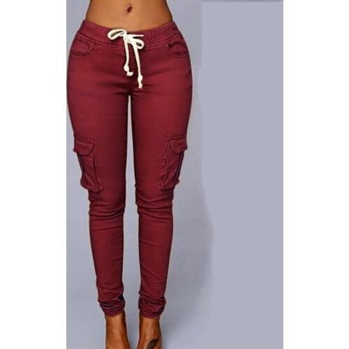 YSDNCHI Cargo Trousers Pencil Pant Lace Up Waist Casual Women Pockets Slim Fit Streetwear XXL Streetwear Fashion