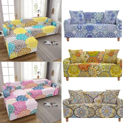 Mandala Sofa Cover Stretch 3D Flower Printed Elastic Couch Cover Case for Corner Sectional Sofa funda de sofá L Shape Sofa
