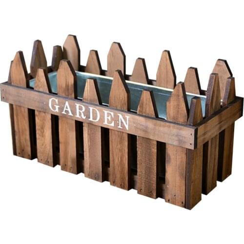 Rustic Flower Pot Wooden Fence Flower Basket Rectangular Hollow Flower Pot Floral Device Mini Fence House Window Garden Decking
