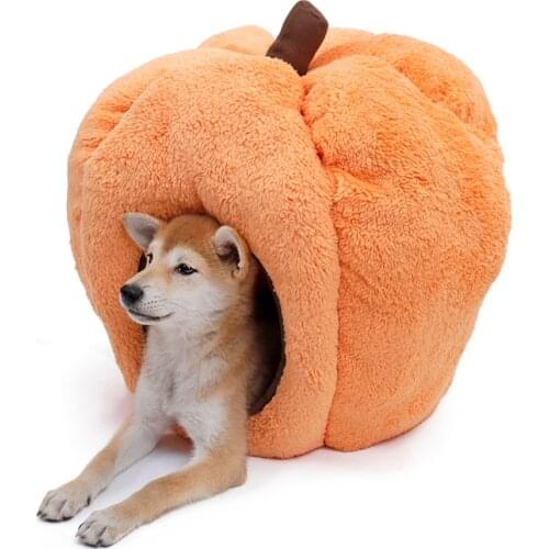 Dog House Indoor Halloween Pumpkin Kennel Cat Cave Soft Fleece Warm Bed with Removable Cushion Durable for Puppy Kitten Cat Bed