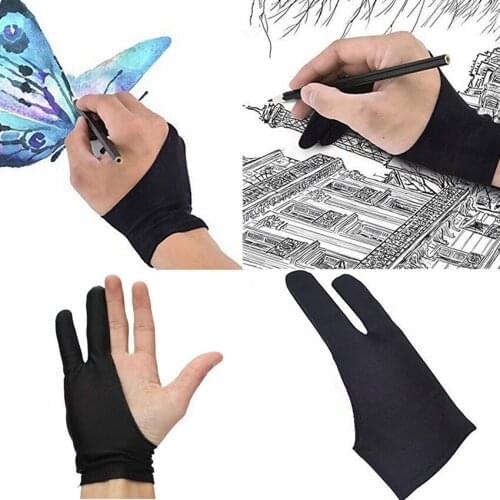 Two Finger Both for Right and Left Hand Anti-fouling Glove Drawing & Pen Graphic Tablet Pad For Artist Black