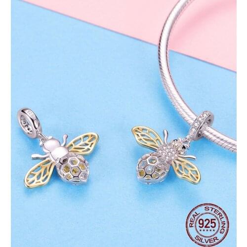 Hot sale bee zircon pendant charm fit original bracelet charm & necklace beads 925 sterling silver jewelry woman gift DIY