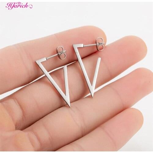 Hfarich Punk Minimalist Triangle Stud Earring Fashion Stainless Steel Earrings for Women Everyday Jewelry Party Gift Oorbellen