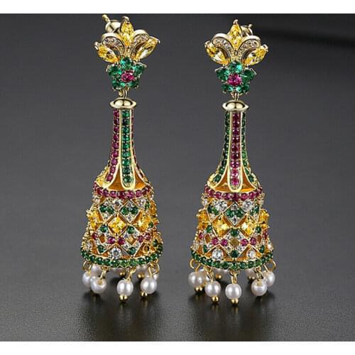 Crystal Earring Long Bell Beads Drop Earrings Ethnic Indian Jhumka Jhumki Women Gypsy Rhinestone Earrings Fashion Jewelry Tribal