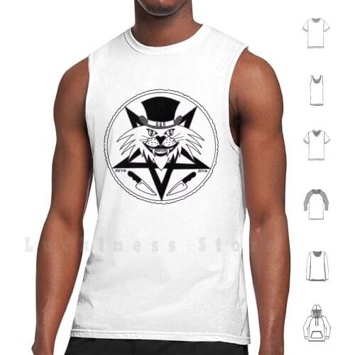 Jack The Ripper Cult Cat-Art By Kev G Tank Tops Vest Sleeveless Spooky Cat Witch Witches Black Magic Kitten Black Cat