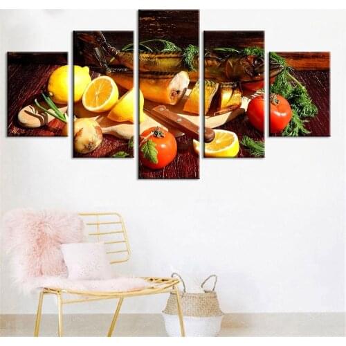 Wall Art Canvas Painting Home Decor 5 Pieces Fruits And Fish Picture Modular HD Prints Kitchen Poster For Living Room Framework