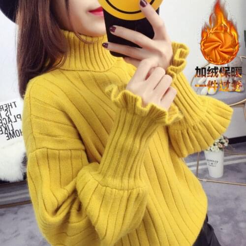 Cashmere / Non Cashmere Sweater Womens Autumn And Winter New High Collar Fashion Loose Lazy Wind Knitting Lady Solid Sweater