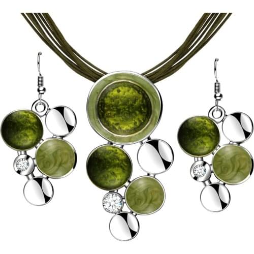Fashion New Jewelry Sets Green Rope Chain Round Beads Pendant Necklace Drop Earring High Quality Bridal Wedding Summer Jewelry