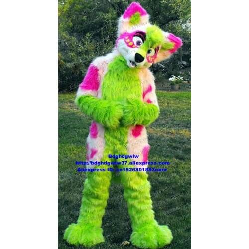 Colorful Long Fur Wolf Coyote Fox Husky Dog Alaskan Malamute Mascot Costume Adult Character Welcoming Banque Propaganda zx384