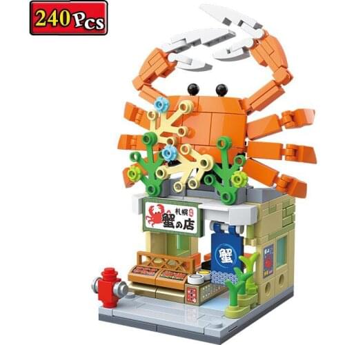 Town Creator Street View Series Japanese Cuisine Crab Restaurant MOC Model Building Blocks Bricks Toys Christmas Gifts