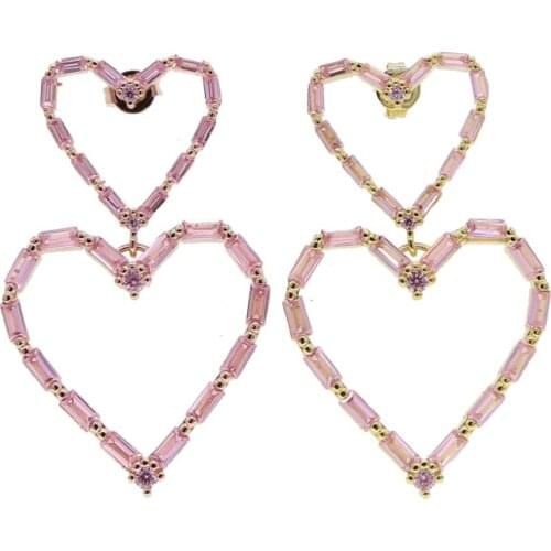 Fashion pink girl women jewelry big hollow heart shaped pink heart charm dangle earring