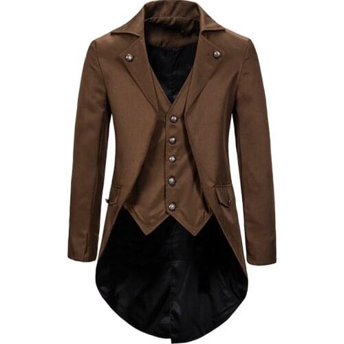 Retro Mens Gothic Blazers Jacket Coats Medieval Steampunk Men Blazer Fake Two Pieces Victorian Tuxedo Coat Men Cosplay Costume