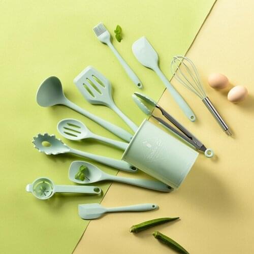 12Pcs Silicone Cooking Utensils Set Non-Stick Spatula Soup Spoon Eggbeater Food Clip Spoon Spatula With Storage Box Kitchen Tool