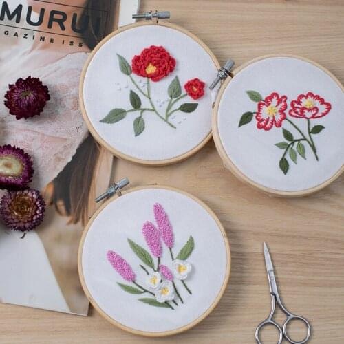 Embroidery Starter Kits DIY Flowers Plants Stamped Pattern DIY Needleworks with Embroidery Hoop Set