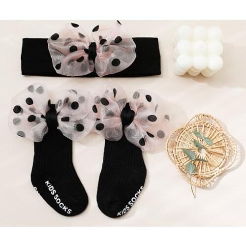 Baby Girl Socks and Headband Set Flower Bowknot Crown Headwrap + Socks 2Pcs Set Childrens Baby Headband Socks Princess Cute Set